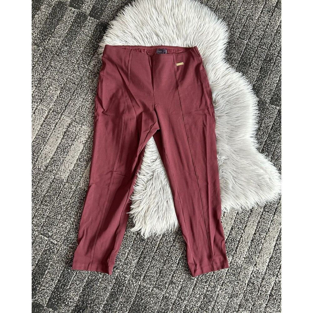 Rafaella‎ Womens Burgundy Flat Front Straight Leg Pockets Slim Pants Size 14